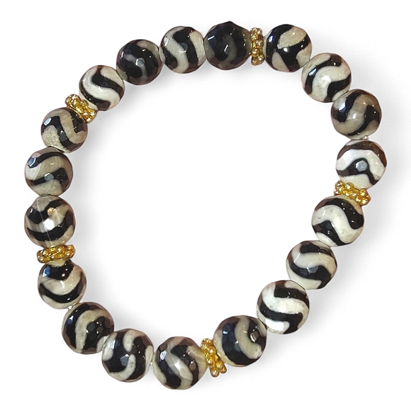 Tibetan Black & White Zebra Agate Stones - Set Of 4 Bracelets - Picture 6 of 12